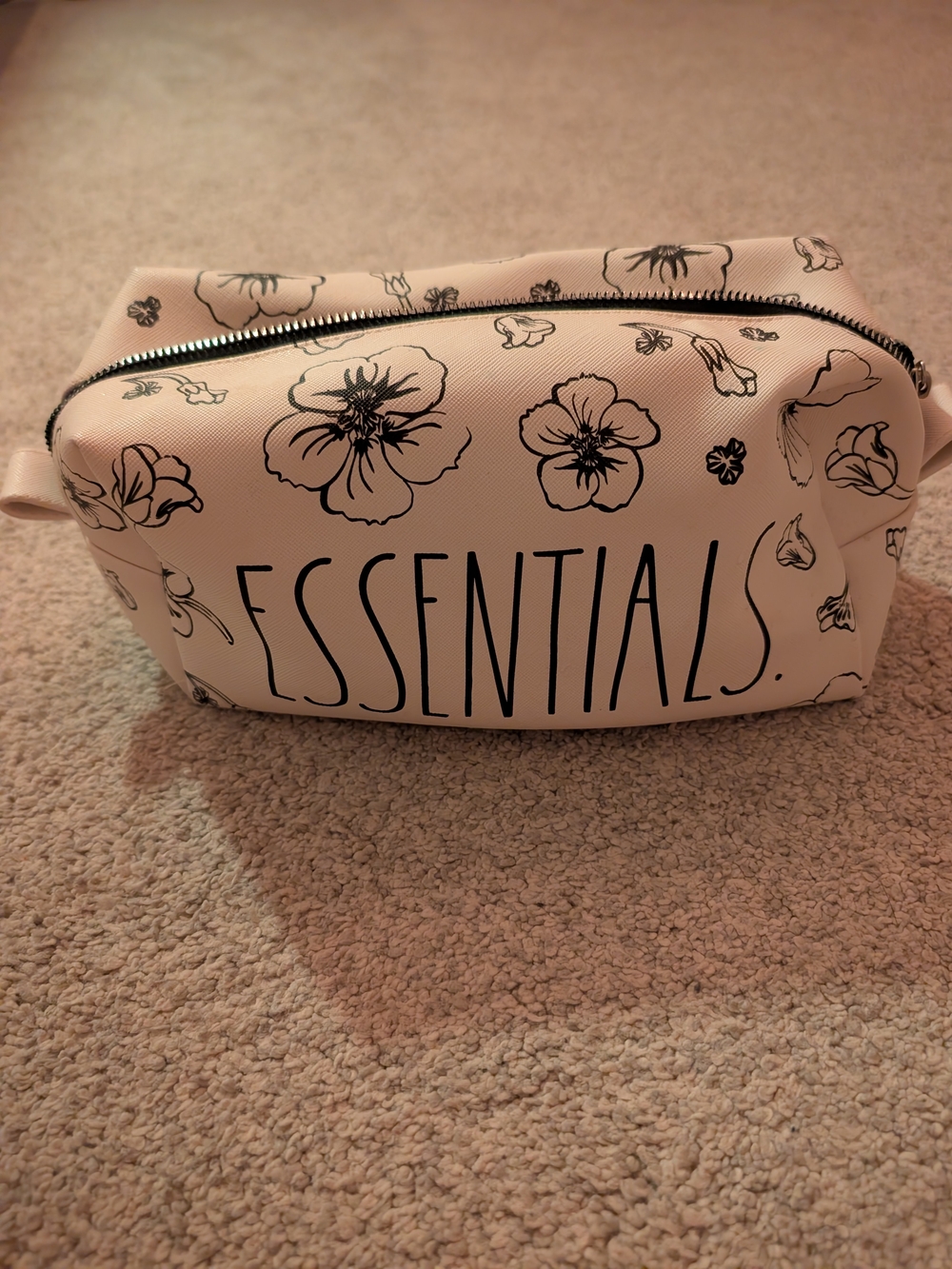 Rae Dunn Pink and Black Floral 'ESSENTIALS' Cosmetic Pouch
